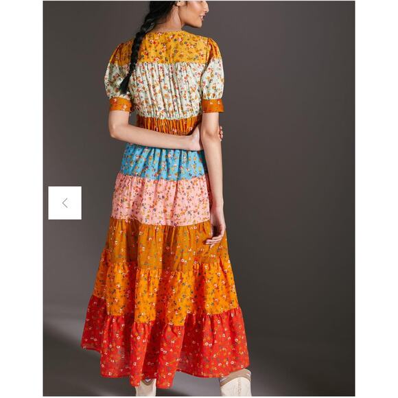 Anthropologie Tiered & True Maxi Dress Colorblock floral - Picture 2 of 6